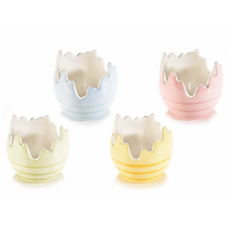 Contenitore a uovo in ceramica colorata a righe