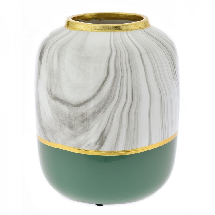 Vaso in ceramica bianco/verde design marmo