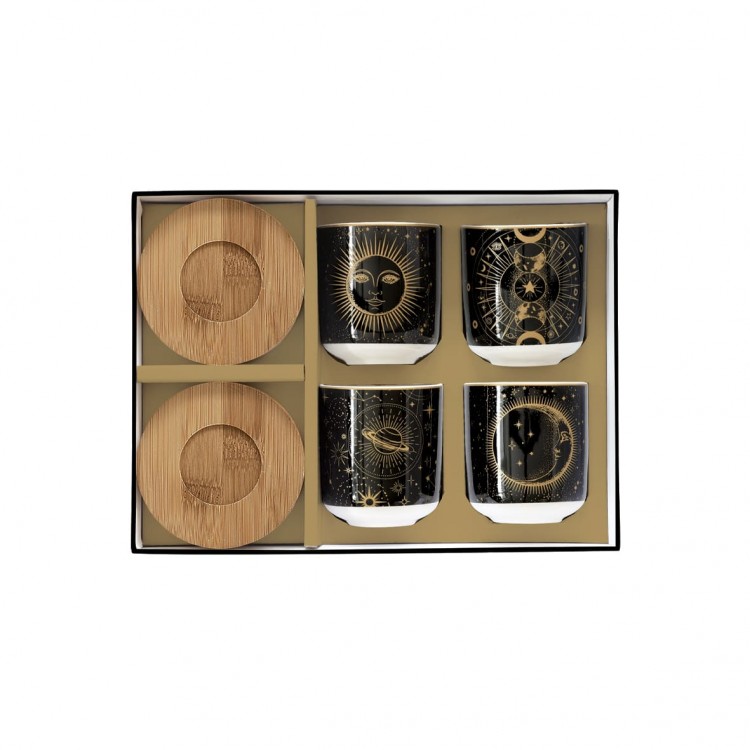 Set 4 bicchierini caffè 110 ml con piattino in bamboo linea Celestial di Easy Life