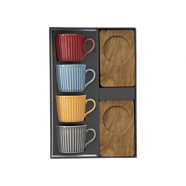 Set 4 tazzine caffè 110 ml con piattino in bamboo linea Take a Break di Easy Life