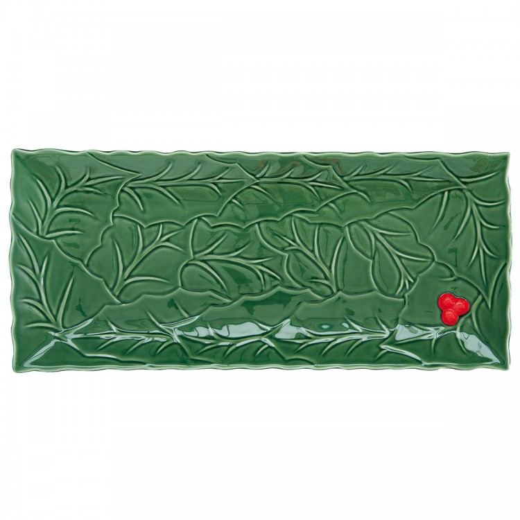 Vassoio in porcellana linea Holly & Berries Green di Easy Life