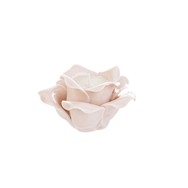 Candela profumata rosa in porcellana color rosa tenue h.7,5 cm