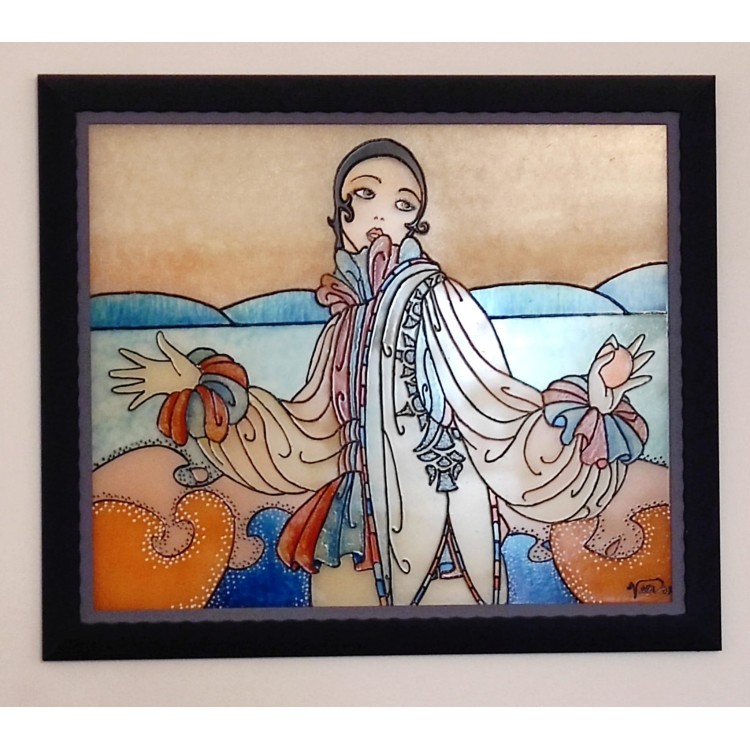 Quadro Pierrot dipinto a mano su vetro
