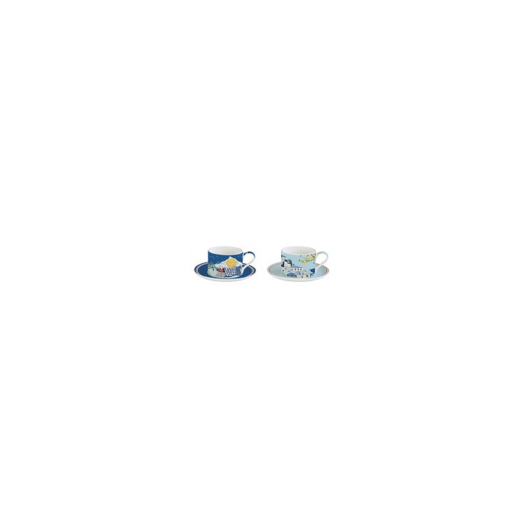 Set due tazze con piattino in porcellana Sea dream