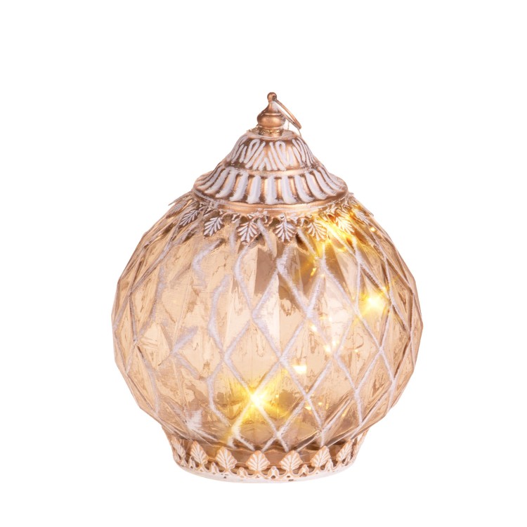 Lanterna Beige/Oro D.15xH.18 cm con LED