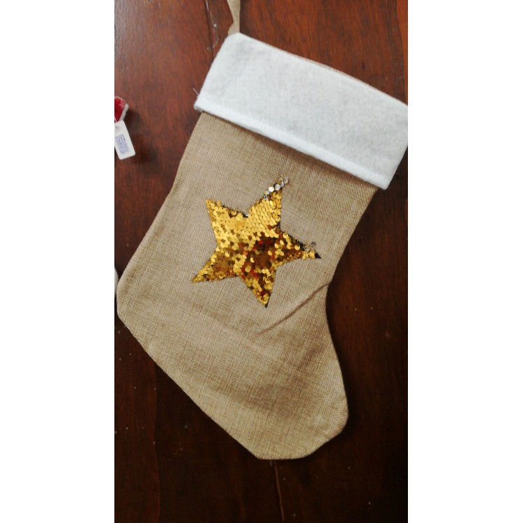 Calza della Befana in juta con stella brillante