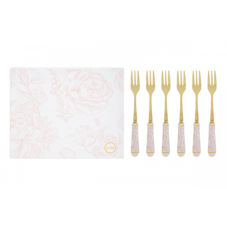 Set 6 Pz Forchettine Dec.Rosa 15Cm C/Astuccio