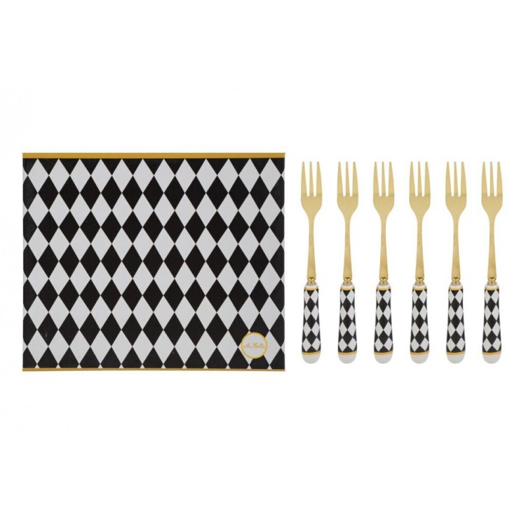 Set 6 Pz Forchettine Dec.Scacchi 15Cm C/Astuccio