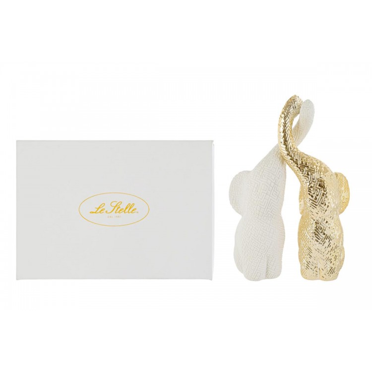 Set 2 Elefantini Porcellana 3D Bianco/Oro 6X9,5Xh.27Cm