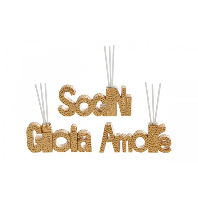 Profumatore Scritte Resina Oro 3Ass. 13X12Xh.6Cm C/Astuccio