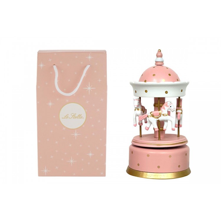 Carillon Legno Giostrina Rosa 10,5Xh.21Cm C/Shopper