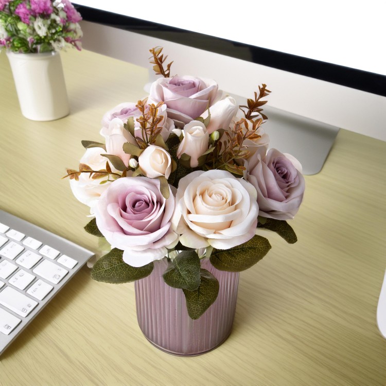 Bouquet Rose Anticato col. Prugna e Avorio – 39 cm