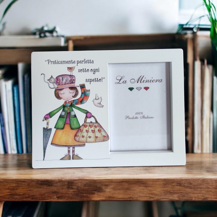 Portafoto Illustrato “Praticamente perfetta” cm12x16