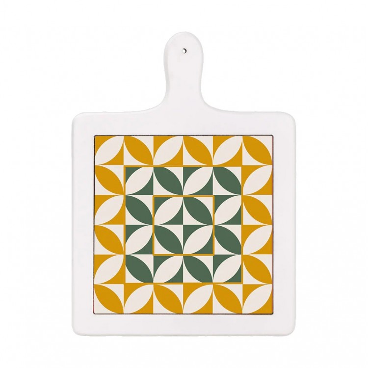 Sottopentola in Legno con Piastrella in Ceramica Motivo Geometrico – Sottopentola Decorativo 14x19