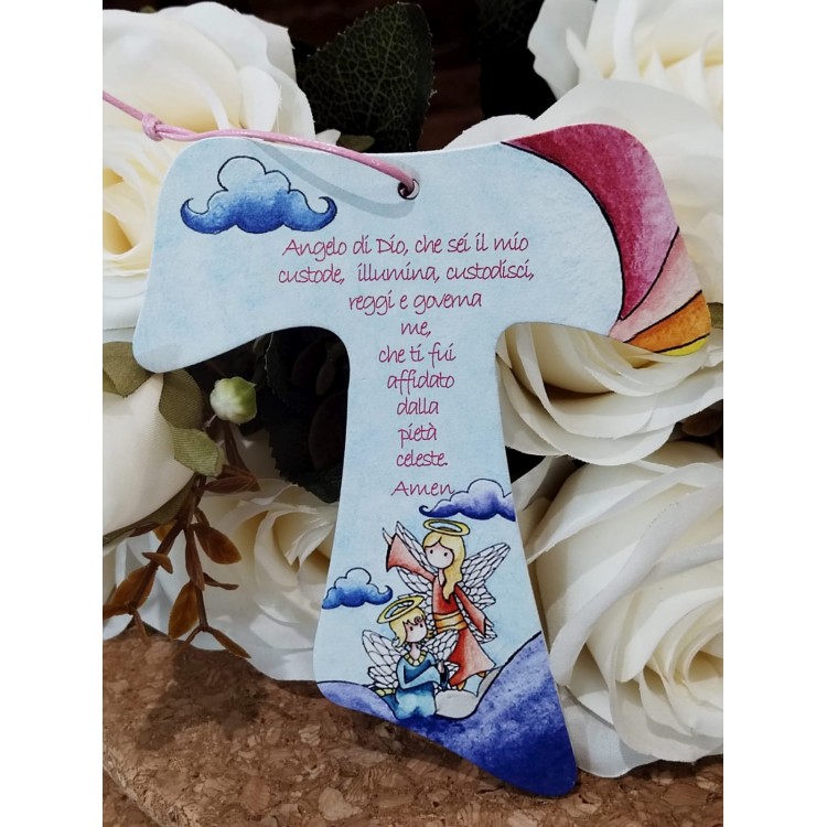 Bomboniera solidale Tau "Angelo di Dio"" 11 x 9 cm-rosa