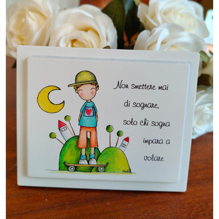 Quadretto in Legno 2 livelli Linea I sogni di Ale– Bomboniera Solidale cm 10 x 12 cm in legno a due livelli