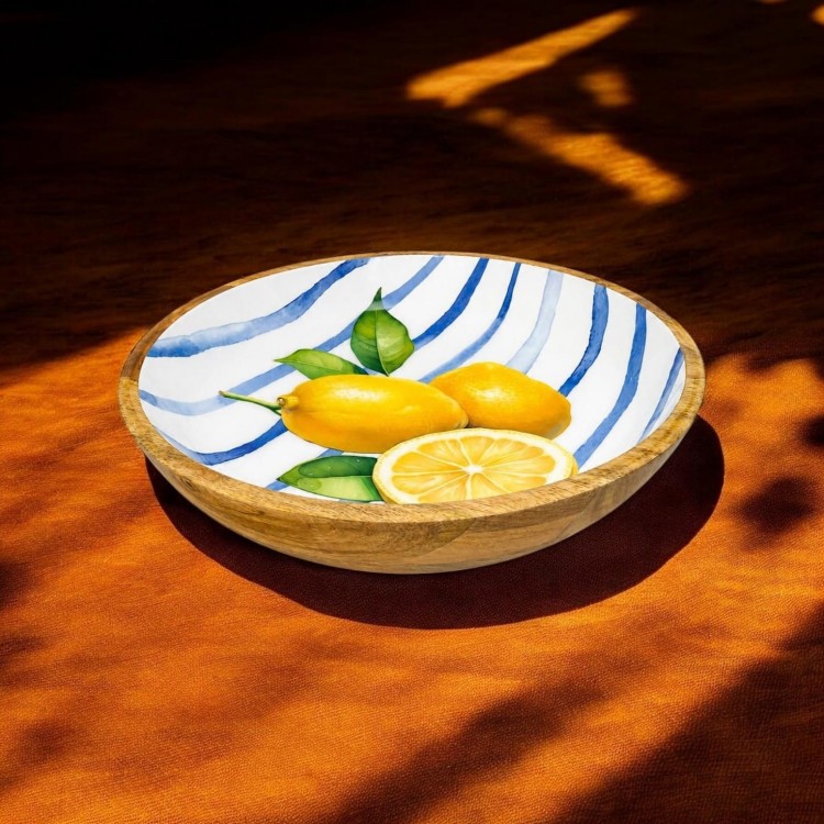 Ciotola Tonda in Legno di Mango con Decorazione Limoni – Innovaliving