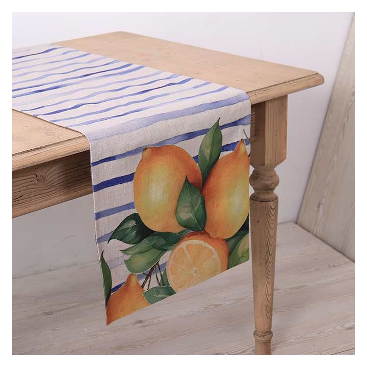 Runner da Tavola Innovaliving Misto Cotone con Fantasia Limoni e Retro in Raso Satin – Stile Mediterraneo
