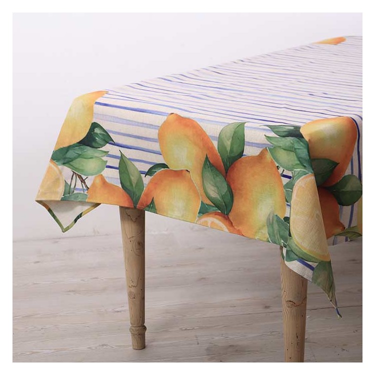 Tovaglia Rettangolare 240x140 cm in Misto Cotone con Fantasia Limoni Mediterranei Innovaliving