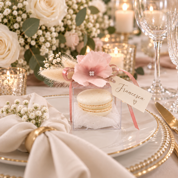 Segnaposto Matrimonio con Macaron – Confezione Personalizzata per Eventi
