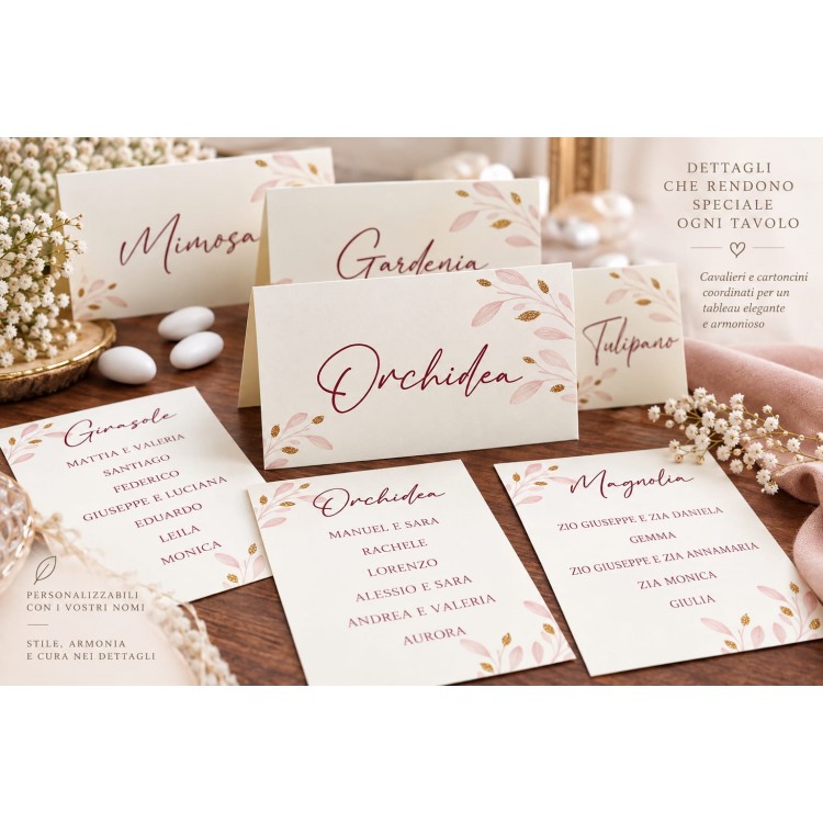 Segnatavolo Matrimonio Personalizzati con Cartoncini Nomi Invitati – Coordinato Tableau de Mariage