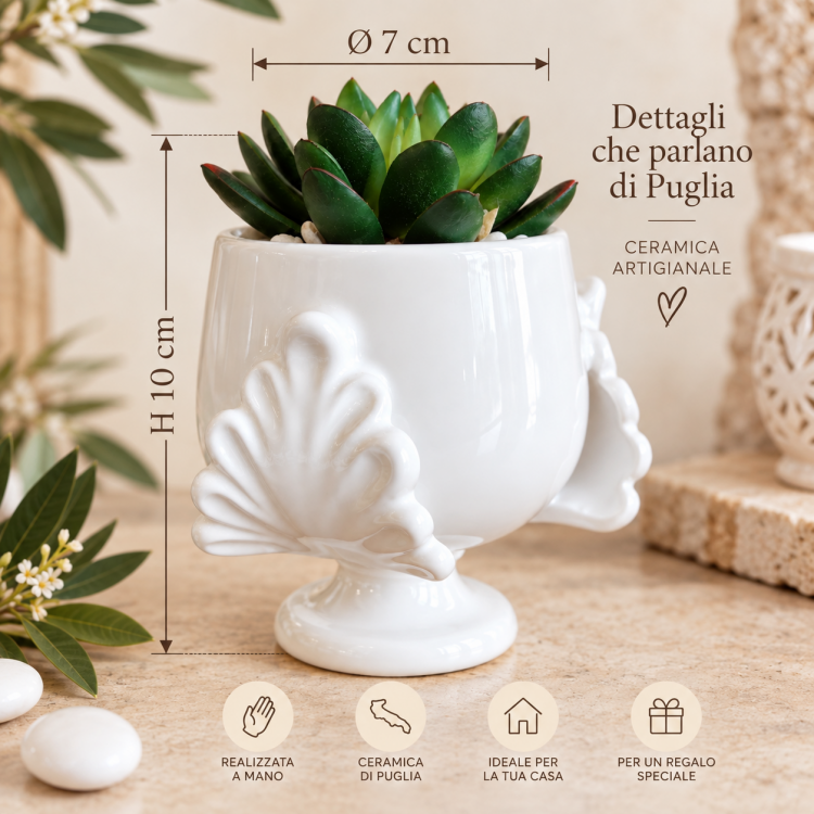 Pumo Porta Piantina in Ceramica Artigianale Pugliese h.10 cm – Bomboniera e Idea Regalo