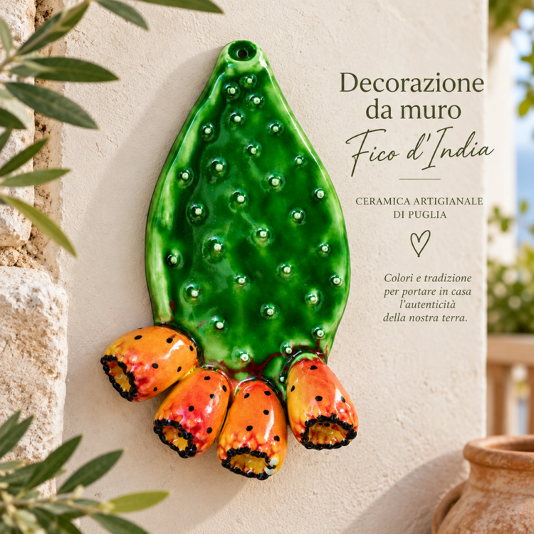Decorazione da Muro Fico d’India in Ceramica Artigianale Pugliese